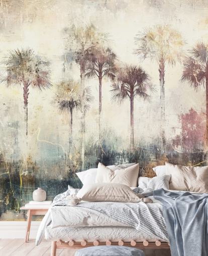 papier peint mural personnalisable en forme de palmier appelé Distressed Tropical Palm Trees par Rafal Kulik