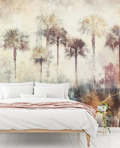 aanpasbare muurschildering met palmbomen genaamd Distressed Tropical Palm Trees van Rafal Kulik