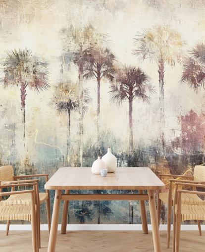 anpassningsbar palm tapet väggmålning kallad Distressed Tropical Palm Trees av Rafal Kulik