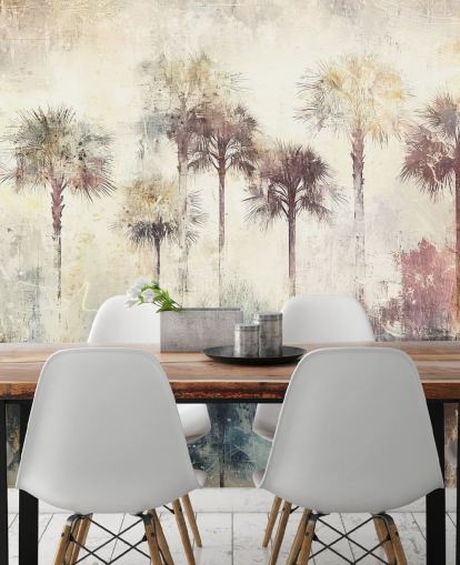 aanpasbare muurschildering met palmbomen genaamd Distressed Tropical Palm Trees van Rafal Kulik