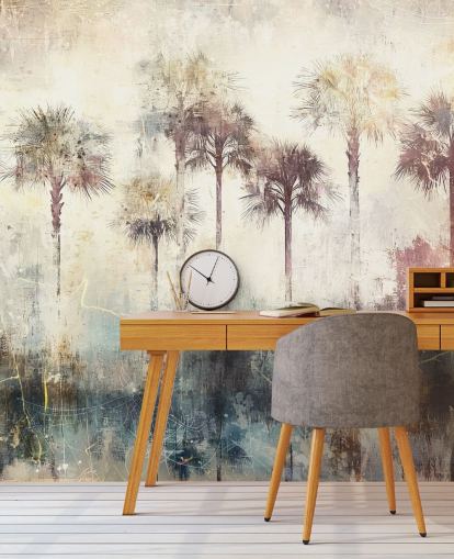tilpassbart veggmaleri med palmer kalt Distressed Tropical Palm Trees av Rafal Kulik