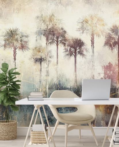 aanpasbare muurschildering met palmbomen genaamd Distressed Tropical Palm Trees van Rafal Kulik