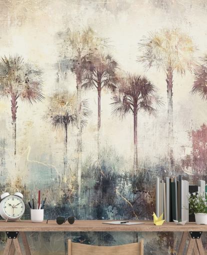 tilpassbart veggmaleri med palmer kalt Distressed Tropical Palm Trees av Rafal Kulik