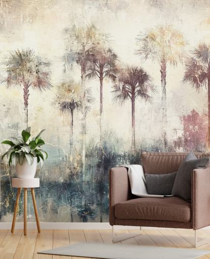 anpassningsbar palm tapet väggmålning kallad Distressed Tropical Palm Trees av Rafal Kulik