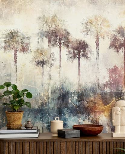 tilpassbart veggmaleri med palmer kalt Distressed Tropical Palm Trees av Rafal Kulik