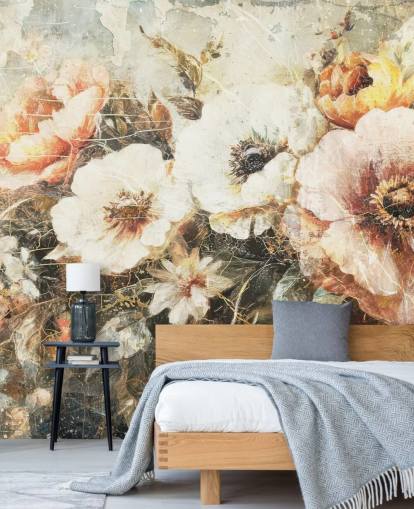 carta da parati murale vintage personalizzabile chiamata Distressed Vintage Florals II di Rafal Kulik