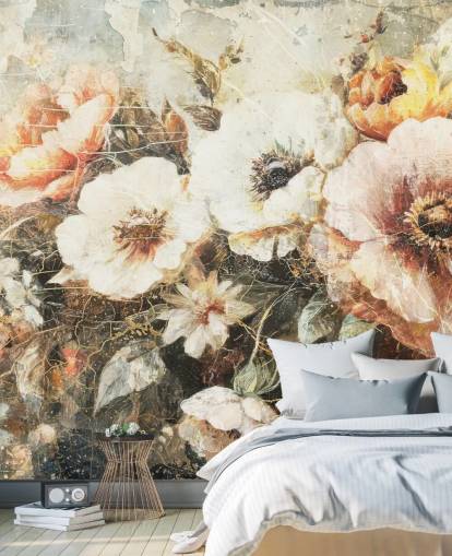 aanpasbare vintage behangmuurschildering genaamd Distressed Vintage Florals II van Rafal Kulik
