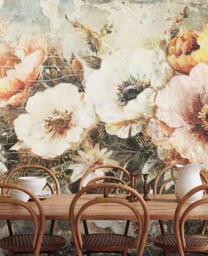 mural de papel pintado vintage personalizable llamado Distressed Vintage Florals II de Rafal Kulik