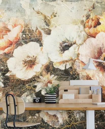 tilpassbart vintage tapetveggmaleri kalt Distressed Vintage Florals II av Rafal Kulik