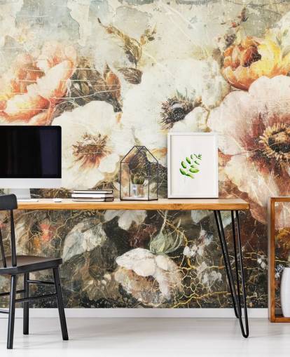 tilpasselig vintage tapetmaleri kaldet Distressed Vintage Florals II af Rafal Kulik