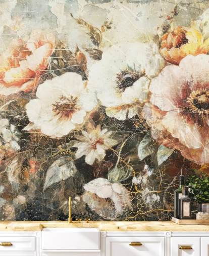 anpassningsbar vintage tapetväggmålning som heter Distressed Vintage Florals II av Rafal Kulik