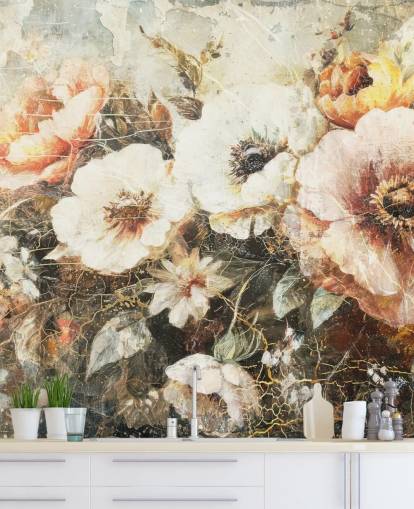 aanpasbare vintage behangmuurschildering genaamd Distressed Vintage Florals II van Rafal Kulik