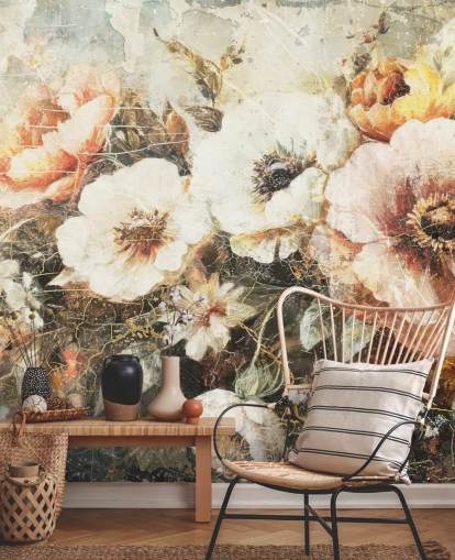 tilpassbart vintage tapetveggmaleri kalt Distressed Vintage Florals II av Rafal Kulik