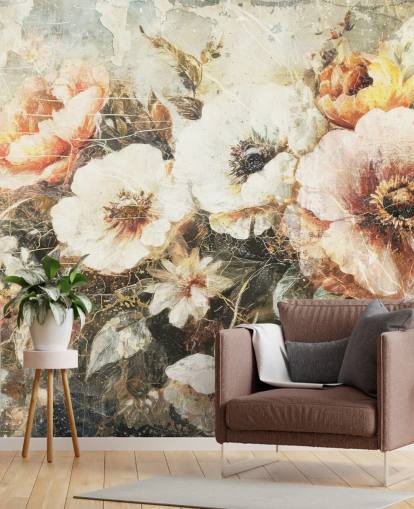 carta da parati murale vintage personalizzabile chiamata Distressed Vintage Florals II di Rafal Kulik carta da parati murale vintage personalizzabile chiamata Distressed Vintage Florals II di Rafal Kulik