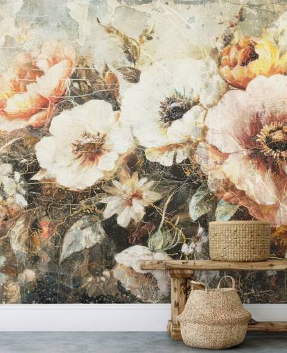 mural de papel pintado vintage personalizable llamado Distressed Vintage Florals II de Rafal Kulik