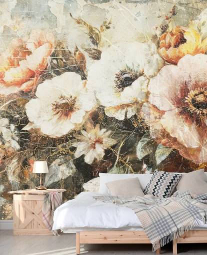 tilpassbart vintage tapetveggmaleri kalt Distressed Vintage Florals II av Rafal Kulik