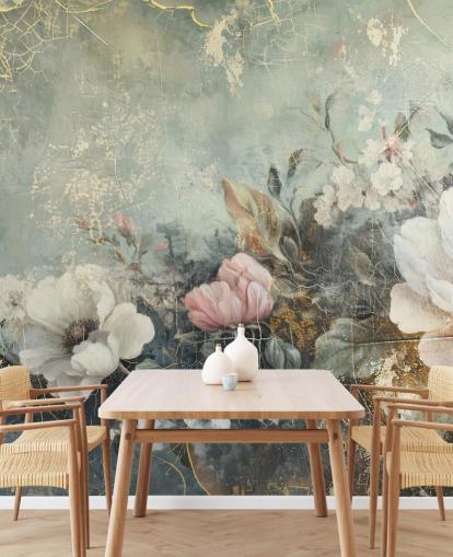 light blue large floral wall mural called Distressed Vintage Florals by Rafal Kulik for bedrooms and lounges light blue large floral wall mural called Distressed Vintage Florals by Rafal Kulik for bedrooms and lounges