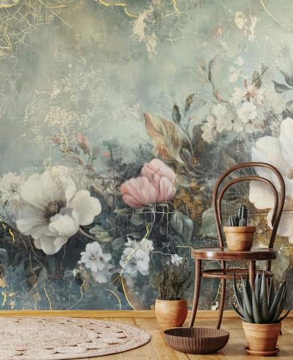 light blue large floral wall mural called Distressed Vintage Florals by Rafal Kulik for bedrooms and lounges light blue large floral wall mural called Distressed Vintage Florals by Rafal Kulik for bedrooms and lounges