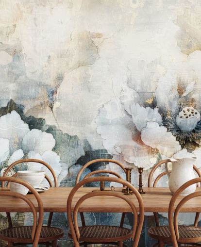 weißes kundenspezifisches Blumentapetenwandbild namens Distressed White Florals II von Rafal Kulik weißes kundenspezifisches Blumentapetenwandbild namens Distressed White Florals II von Rafal Kulik