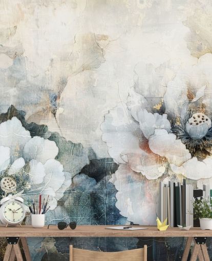 Rafal Kulikin valkoinen mukautettu kukka-taustakuvamaalaus nimeltään Distressed White Florals II Rafal Kulikin valkoinen mukautettu kukka-taustakuvamaalaus nimeltään Distressed White Florals II