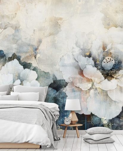 white custom floral wallpaper mural called Distressed White Florals II by Rafal Kulik white custom floral wallpaper mural called Distressed White Florals II by Rafal Kulik
