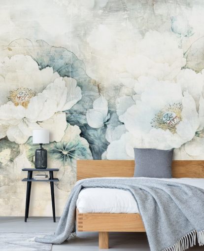 mural de parede floral personalizável branco chamado Distressed White Florals III de Rafal Kulik