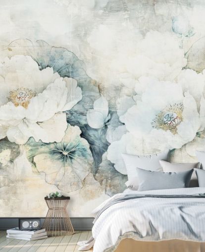 weißes personalisierbares Blumenwandbild namens Distressed White Florals III von Rafal Kulik