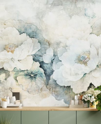 weißes personalisierbares Blumenwandbild namens Distressed White Florals III von Rafal Kulik
