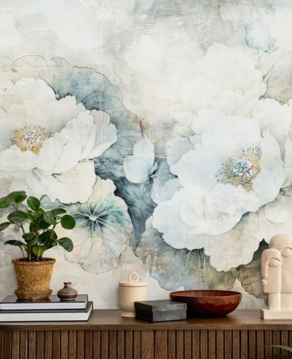 Rafal Kulikin valkoinen muokattava kukka-seinämaalaus nimeltään Distressed White Florals III Rafal Kulikin valkoinen muokattava kukka-seinämaalaus nimeltään Distressed White Florals III