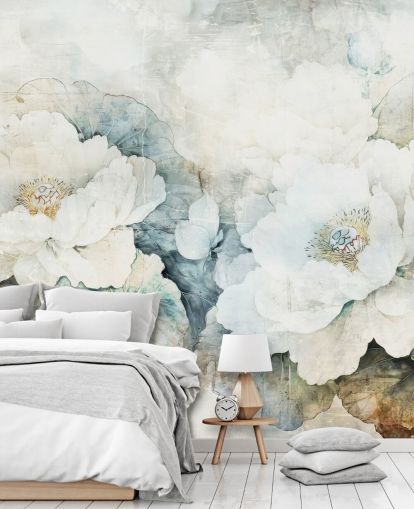 weißes personalisierbares Blumenwandbild namens Distressed White Florals III von Rafal Kulik