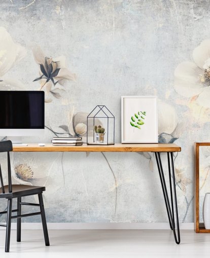 Rafal Kulikin valkoinen muokattava vintage-taustakuvamaalaus nimeltä Distressed White Florals makuuhuoneisiin ja oleskelutiloihin Rafal Kulikin valkoinen muokattava vintage-taustakuvamaalaus nimeltä Distressed White Florals makuuhuoneisiin ja oleskelutiloihin