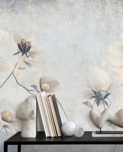 Rafal Kulikin valkoinen muokattava vintage-taustakuvamaalaus nimeltä Distressed White Florals makuuhuoneisiin ja oleskelutiloihin Rafal Kulikin valkoinen muokattava vintage-taustakuvamaalaus nimeltä Distressed White Florals makuuhuoneisiin ja oleskelutiloihin