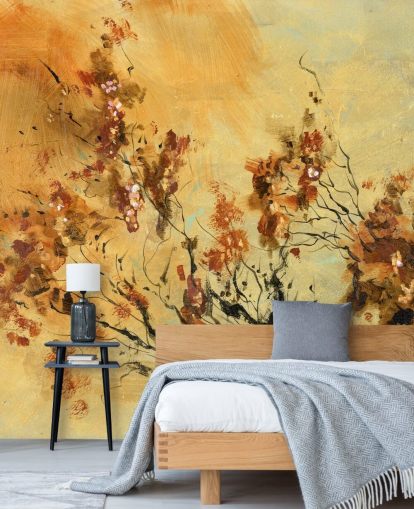 oranje en rode muurschildering op maat genaamd Cluster of Petals van Anne Farrall Doyle voor woonkamers en eetkamers oranje en rode muurschildering op maat genaamd Cluster of Petals van Anne Farrall Doyle voor woonkamers en eetkamers