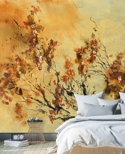 mural de parede personalizado em laranja e vermelho chamado Cluster of Petals de Anne Farrall Doyle para salas de estar e salas de jantar