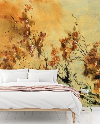 orangefarbenes und rotes maßgefertigtes Wandbild namens Cluster of Petals von Anne Farrall Doyle für Wohn- und Esszimmer