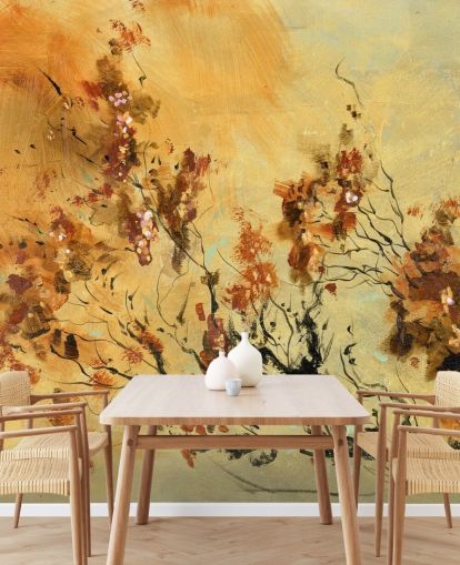 mural de pared personalizado naranja y rojo llamado Cluster of Petals de Anne Farrall Doyle para salas de estar y comedores