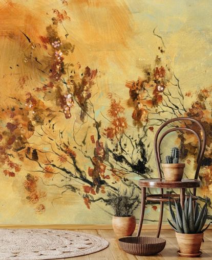 mural de parede personalizado em laranja e vermelho chamado Cluster of Petals de Anne Farrall Doyle para salas de estar e salas de jantar