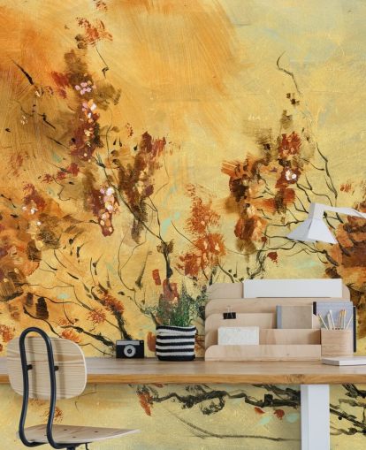 mural de parede personalizado em laranja e vermelho chamado Cluster of Petals de Anne Farrall Doyle para salas de estar e salas de jantar