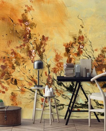 mural de parede personalizado em laranja e vermelho chamado Cluster of Petals de Anne Farrall Doyle para salas de estar e salas de jantar mural de parede personalizado em laranja e vermelho chamado Cluster of Petals de Anne Farrall Doyle para salas de estar e salas de jantar