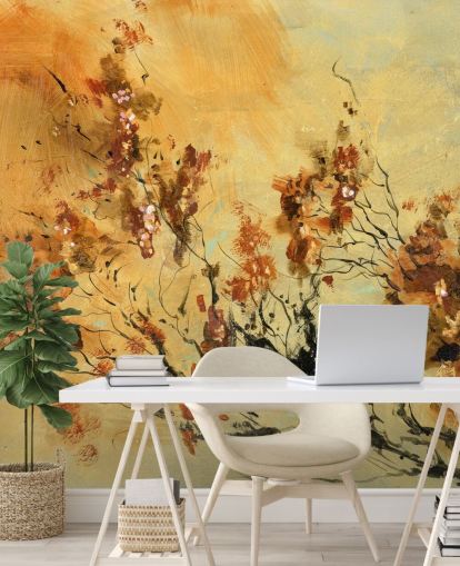 oranje en rode muurschildering op maat genaamd Cluster of Petals van Anne Farrall Doyle voor woonkamers en eetkamers oranje en rode muurschildering op maat genaamd Cluster of Petals van Anne Farrall Doyle voor woonkamers en eetkamers