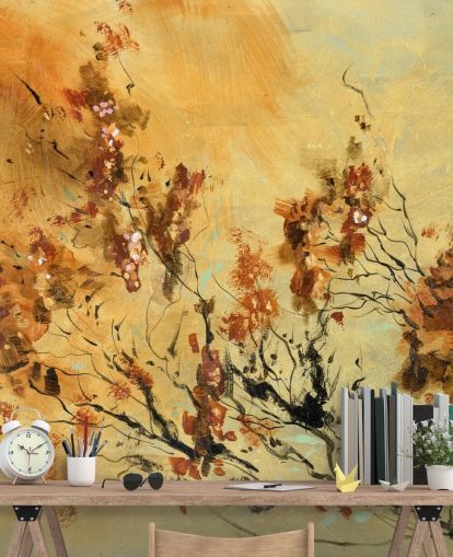 murale personalizzato arancione e rosso chiamato Cluster of Petals di Anne Farrall Doyle per salotti e sale da pranzo murale personalizzato arancione e rosso chiamato Cluster of Petals di Anne Farrall Doyle per salotti e sale da pranzo