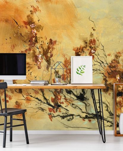 murale personalizzato arancione e rosso chiamato Cluster of Petals di Anne Farrall Doyle per salotti e sale da pranzo murale personalizzato arancione e rosso chiamato Cluster of Petals di Anne Farrall Doyle per salotti e sale da pranzo