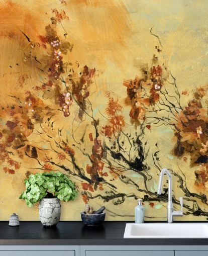 orange and red custom wall mural called Cluster of Petals by Anne Farrall Doyle for living rooms and dining rooms
