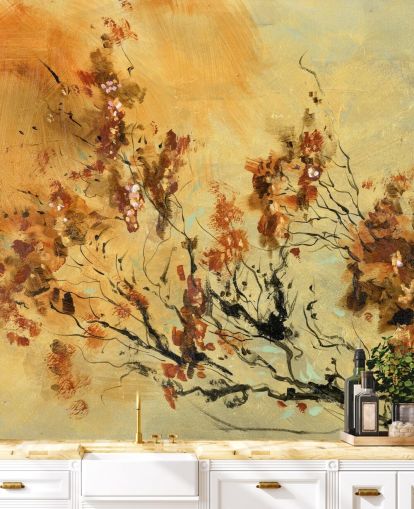 murale personalizzato arancione e rosso chiamato Cluster of Petals di Anne Farrall Doyle per salotti e sale da pranzo murale personalizzato arancione e rosso chiamato Cluster of Petals di Anne Farrall Doyle per salotti e sale da pranzo