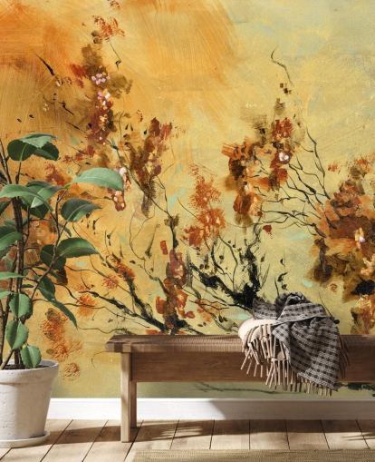 murale personalizzato arancione e rosso chiamato Cluster of Petals di Anne Farrall Doyle per salotti e sale da pranzo murale personalizzato arancione e rosso chiamato Cluster of Petals di Anne Farrall Doyle per salotti e sale da pranzo