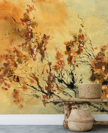 mural de parede personalizado em laranja e vermelho chamado Cluster of Petals de Anne Farrall Doyle para salas de estar e salas de jantar