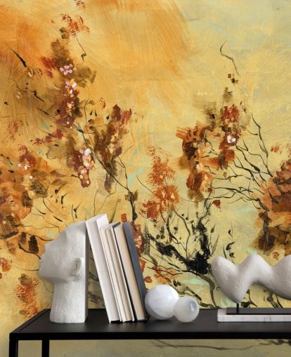 mural de parede personalizado em laranja e vermelho chamado Cluster of Petals de Anne Farrall Doyle para salas de estar e salas de jantar mural de parede personalizado em laranja e vermelho chamado Cluster of Petals de Anne Farrall Doyle para salas de estar e salas de jantar