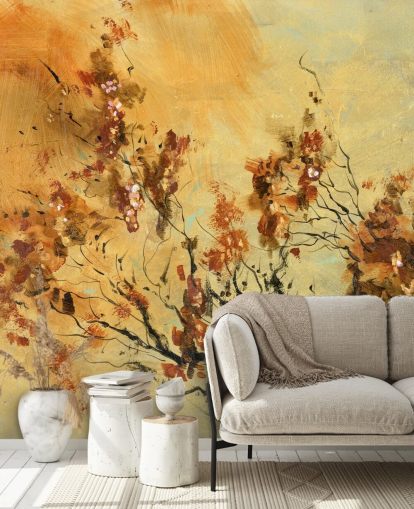 orangefarbenes und rotes maßgefertigtes Wandbild namens Cluster of Petals von Anne Farrall Doyle für Wohn- und Esszimmer