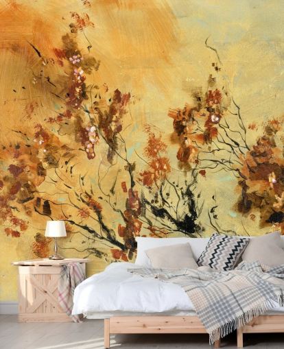 mural de parede personalizado em laranja e vermelho chamado Cluster of Petals de Anne Farrall Doyle para salas de estar e salas de jantar mural de parede personalizado em laranja e vermelho chamado Cluster of Petals de Anne Farrall Doyle para salas de estar e salas de jantar