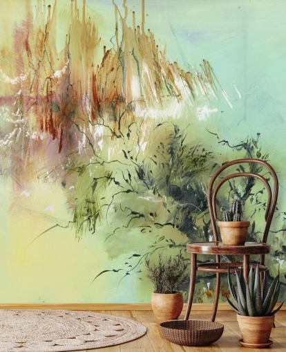 green and brown customisable abstract garden mural called Gardens Joy by Anne Farrall Doyle